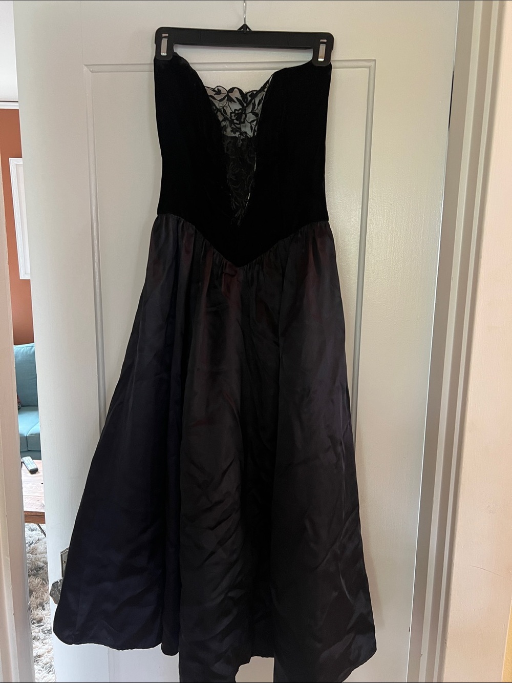 Vintage Gunne Sax Strapless Black Evening Gown with Lace Bust